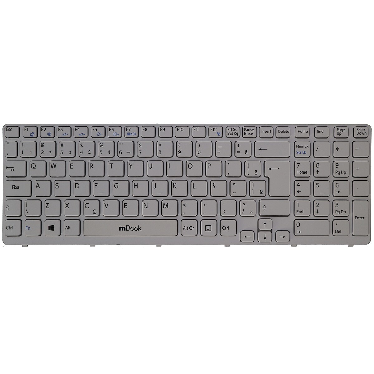 Teclado compatível Sony 9Z.N6CBQ.D01 branco com moldura, 