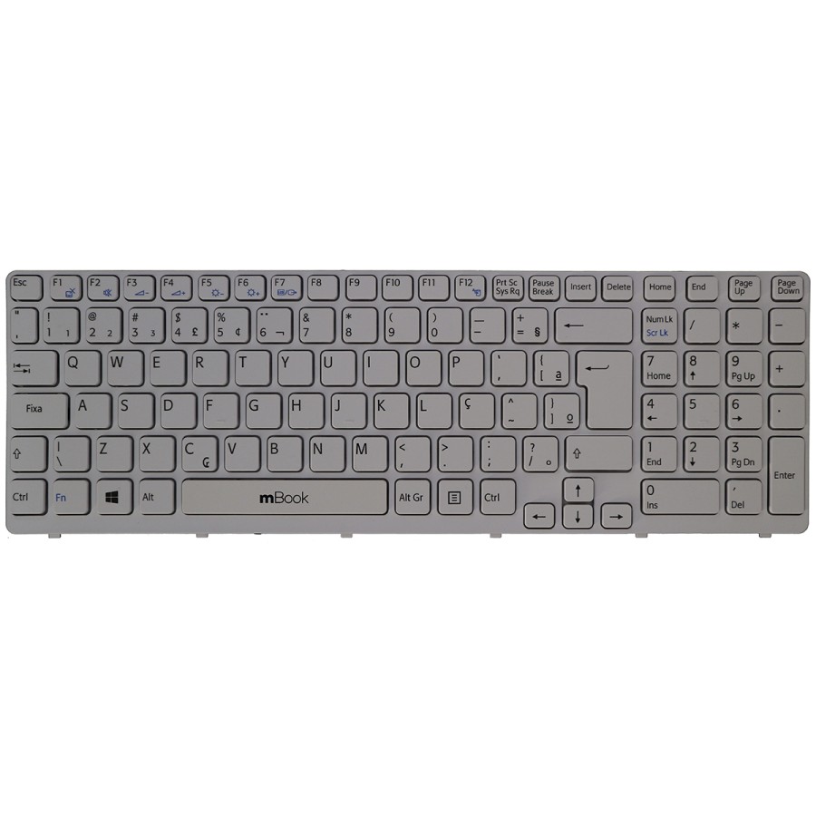 Teclado compatível Sony 9Z.N6CBQ.D01 branco com moldura, 