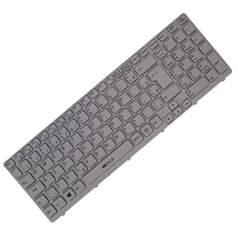 Teclado compatível Sony 9Z.N6CBQ.D01 branco com moldura, 